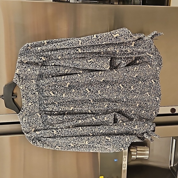 💕DOEN💕 O'Keeffe Top ~ Cream Blue Prancing Fawn Print Medium NWOT - Picture 8 of 14